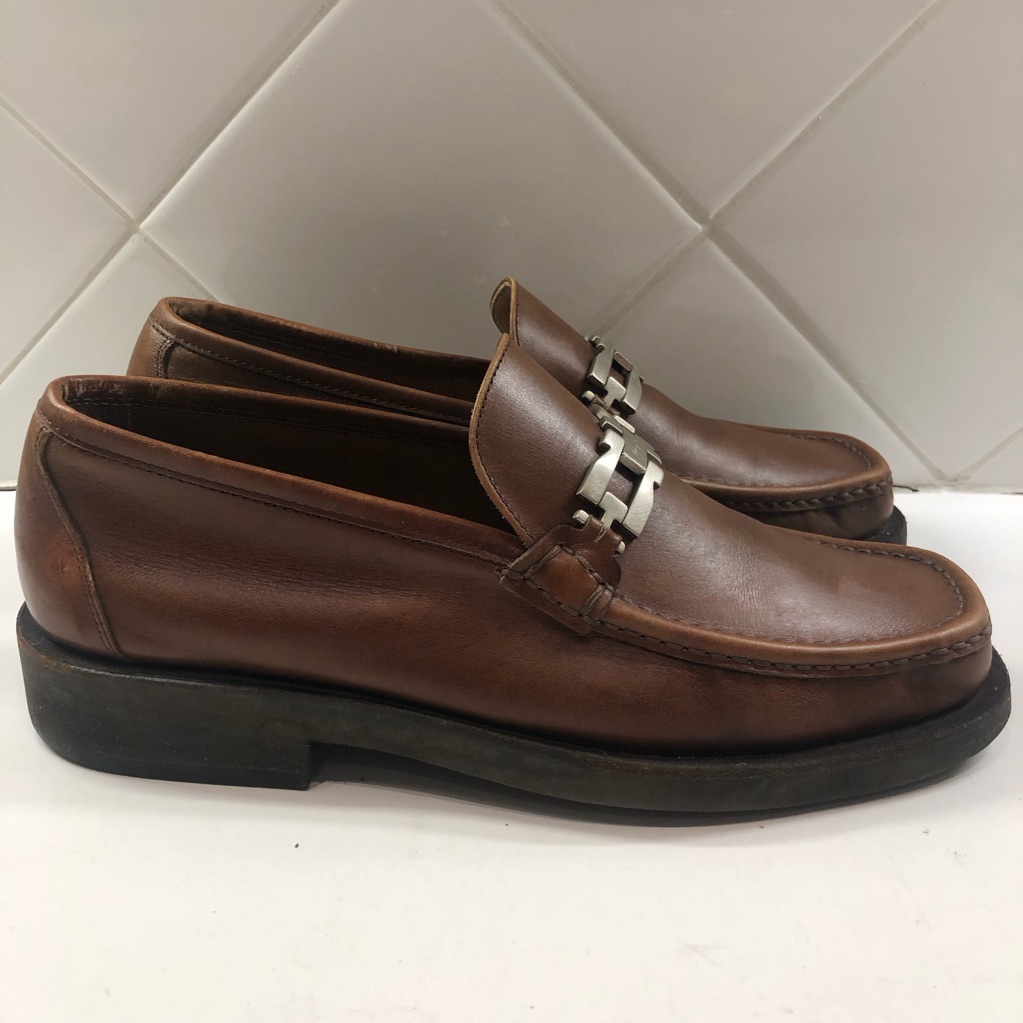 Salvatore Ferragamo Brown Leather Logo Detail Bit Loafers Sz 7 Ee Made In Italy